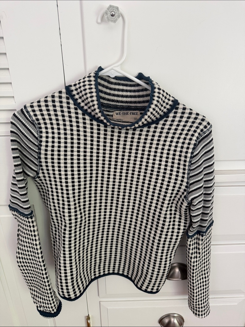 We The Free Black and White Checked Knit Turtleneck Sweater